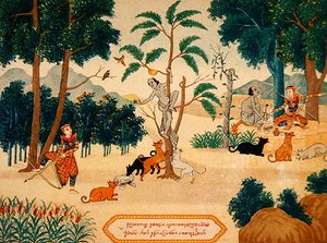 Illustrationer av buddhistiska berättelser, ca 1920 (lito i färg)