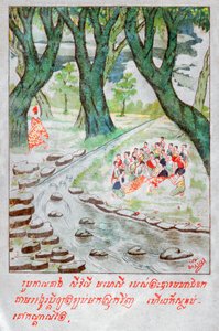 Mahajanaka Jataka. (gravyr, ca 1910) av School Laotian