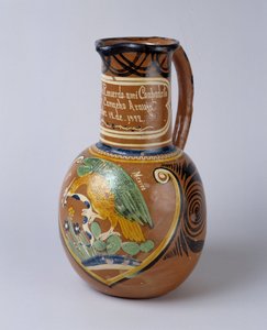 Folkkonst: pulqueburk (fermentera agavealkohol) i målad och lackad terrakotta, från Mexiko. 1972 Valley Museum, Barcelonnette (Alpes de Haute Provence)