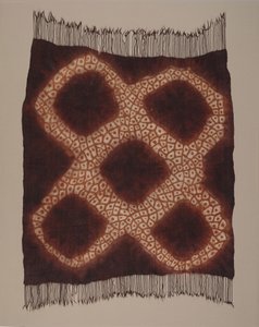 Kvinnans huvudduk ("taritat eller tarredat"), sent 1800-tal (ull; slätväv, resist-färgad och målad)