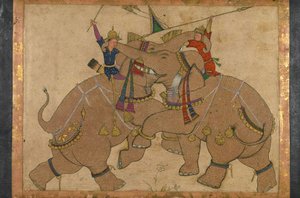 Elephant Combat (bläck, pigment på papper monterad på papp)
