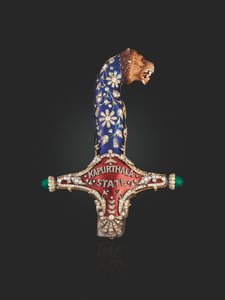 Fäste av statens svärd av Maharaja Jagatjit Singh av Kapurthala, ca 1900 (emalj, diamanter och rubiner)