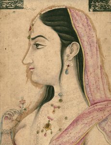 Lal Kunwar, den 8:e Mughal-kejsaren Jahandar Shahs favorit (död 1125 AH/AD 1713), Mughal-miniatyr (papper med bläck, färg och guld monterat på papp)