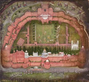 The Red Fort, Agra, Johnson Album VII nr.1 numrerad 11, ca 1750 (gouache på papper)