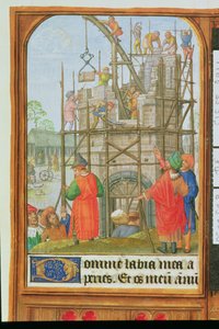 Lägg till 35313 f.34 Byggnaden av Babelstornet, Brygge eller Gent, ca 1500 (vellum) av School Netherlandish