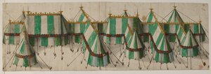 Bomull Augustus III, f.19 Design för en kunglig paviljong i Tudor-färgerna vitt och grönt, som sägs vara för Henry VIII på Field of the Cloth of Gold av School Netherlandish