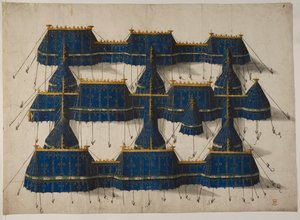 Design för en kunglig paviljong i blått och guld, ca 1520 (vellum) av School Netherlandish