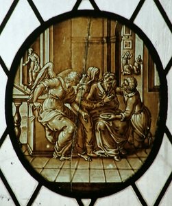 Roundel: Tobias botade från sin blindhet, förmodligen 1800-talet (målat glas) av School Netherlandish