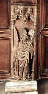 St. Augustine, en av kyrkans fyra latinska fäder (trä) av School Netherlandish