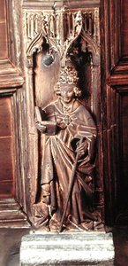 St. Gregory, en av kyrkans fyra latinska fäder (trä) av School Netherlandish