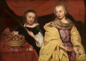 De heliga Agnes av Rom och Dorothea av Caesarea (olja på panel) av School Netherlandish