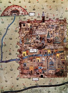 Karta över Erzerum, Turkiet ca 1600 (färg litho)