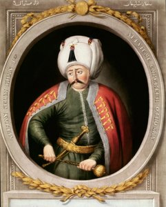 Osmanska riket: porträtt av den nionde osmanske sultanen Selim I säger det hemska eller det grymma (1470-1520). Miniatyr. Topkapi Sarayi Istanbul bibliotek