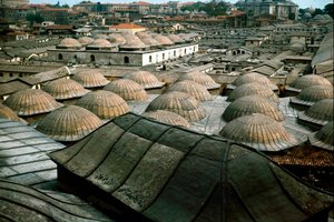 Panoramautsikt över Istanbul, med kupoler av den stora basaren av School Ottoman