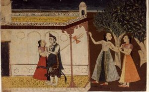 47.110/323 Shiva with the Wives of Sages, ett avsnitt från "Puranas", Kulu-Mandi, Himachal Pradesh
