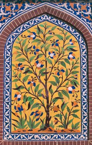 Blommande träd, majolikadekoration, Wazir Khan-moskén (1600-talet), Lahore, Punjab, Pakistan
