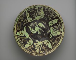Skål, samanid, 900-1000-tal (keramik, brun-vit glasyr, transparent färglös glasyr) av School Persian
