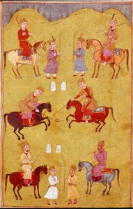 Islamisk konst: polodelen. Persisk miniatyr från ett manuskript av den episka dikten "Shahnameh"" (Shah Nama, Shahnama) (Kungarnas bok) av Ferdowsi (Firdawsi, eller Ferdawsi, eller Firdousi, ca 940-cirka 1020) Biblioteca Nazionale Neapel av School Persian