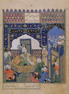 Or.2838 f.20v Timur tronade på Balkh, persiska (vellum) av School Persian