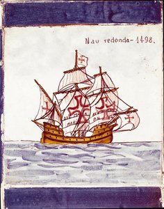 Representation av en karak (skepp) av den portugisiska flottan (ritning på keramik