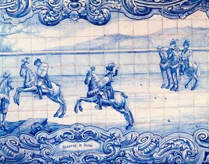 Ryttare som tränar på Alcancias i Portugal. Azulejos. Italiens ambassad, Lissabon av School Portuguese