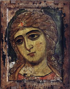 Archangel Gabriel - Ärkeängeln Gabriel (Ängeln med gyllene hår) - Rysk ikon - ca 1200 - Tempera på panel - 49x38,5 - Ryska statens museum, St. Petersburg