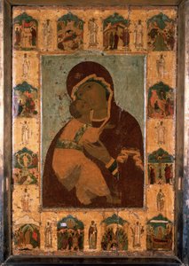 ""Jungfrun av Vladimir"" (Vladimirskaia) rysk ikon. Måla på trä. 1514 Dormition-katedralen i Kreml, Moskva av School Russian