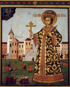 Tsarevich Demetrius (1582-1591) (eller Dimitri av Moskva, framför staden Uglich, i Ryssland). Anonym målning, tempera på trä av School Russian