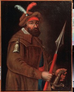 Porträtt av kosackledaren Yermak Timofejevitj (född mellan 1532 och 1542-1585), erövrare av Sibirien. Anonym målning, olja på duk, tidigt 1700-tal. Statens konstmuseum, Tomsk (Ryssland). av School Russian
