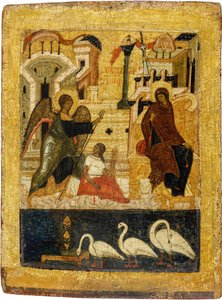 Rysk ikon: Bebådelsen. Tempera på panel, mitten av 1500-talet, Museum of History and Art, Suzdal av School Russian