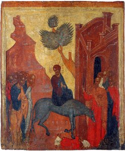 Rysk ikon: Kristi inträde i Jerusalem. Tempera på panel, andra hälften av 1400-talet, Museum of History and Art, Suzdal av School Russian
