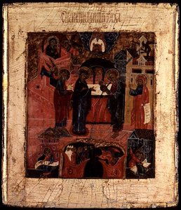 Rysk ikon för presentationen av Kristus i templet, sent 1600-tal (tempera på panel) av School Russian