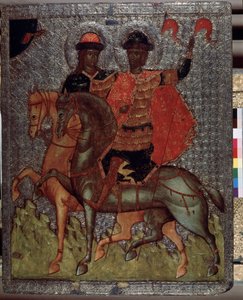 Saints Boris (eller Roman) och Gleb (eller David) på en häst (martyrer 1015) (Saints Boris and Gleb on Horseback). Yngre söner till Saint Vladimir, storprins av Kiev, de utmärktes alltid av sin fromhet, men vid sin fars död, den äldsta Svia av School Russian