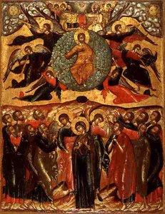Kristi himmelsfärd, från Profeten Elias kyrka, Yaroslavl, Ryssland, andra hälften av 1600-talet (tempera på panel) av School Russian