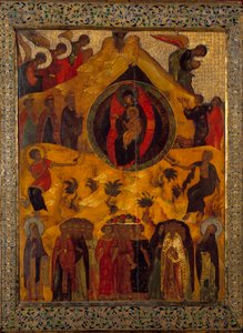 Församlingen av den ryska jungfruns ikon av 1560. Ryssland, Monastere Solonsky av School Russian