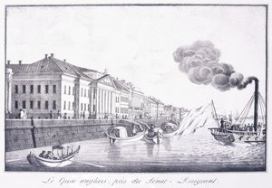 Engelska kajen, nära Senat-Dirigeant; Quai Anglais, nära Senat-Dirigeant, tidigt 1800-tal (litografi) av School Russian