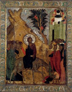 Kristi inskrivning i Jerusalem Ryska ikonen 1560. Museerna i Moskva, Kreml. av School Russian