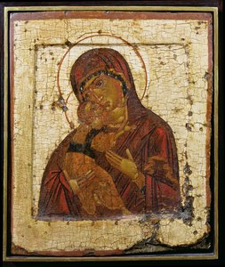 Vladimirs Guds moder, rysk ikon, Pskov-skolan, sent 1400-tal (tempera på panel) av School Russian