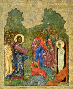 The Raising of Lazarus, Novgorod School av School Russian