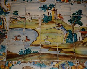 Azulejos-plattor som visar en jägare som skjuter rådjur (keramik) av School Spanish