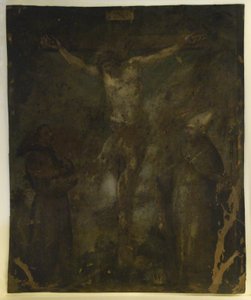 Crucifixion (Madonna On Verso) (olja på koppar) av School Spanish