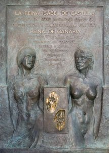 Minnesmärke över Isabel av Castille i Alcazar-trädgården (brons) av School Spanish