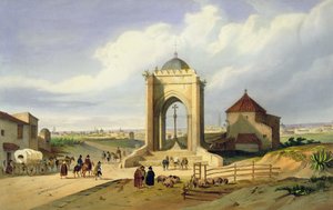 Utsikt över staden Sevilla från Cruz del Campo (färg litho) av School Spanish
