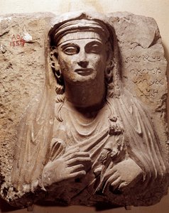 Östlig antikvitet: begravningsbyst av Saba. Från Palmyra. 2:a-3:e århundradet. Paris, Louvren