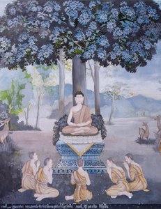 Freskomålning föreställande en scen ur Buddhas liv, Wat Phra That Doi Suthep-templet (freskomålning) av School Thai