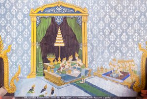 Freskomålning föreställande en scen ur Buddhas liv, Wat Phra That Doi Suthep-templet av School Thai