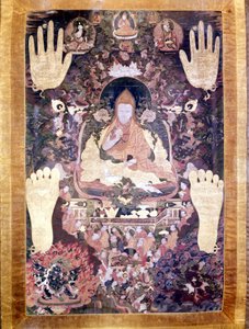 Blo Bzang Rgya ktso, den femte Dalai Lama, den mest berömda och viktigaste i historien. Tibetan Thai-ka, Guimet Museum, Paris av School Tibetan