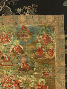 Detalj av tredje Panchen Lama Losan Penden Yeshe (gouache på tyg) av School Tibetan