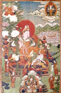 Kung av Tibet Sung-Tsen-Gampo från 700-talet. Tibetan Thai-ka, Guimet Museum, Paris