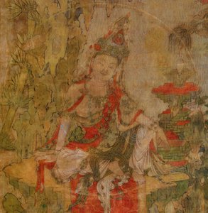 Tibetansk kultur: Vatten och måne Kuan-Yin (Guanyin). Tempera på siden, storlek : 101,5x59,5, tidigt 1100-tal, State Hermitage, St. Petersburg av School Tibetan